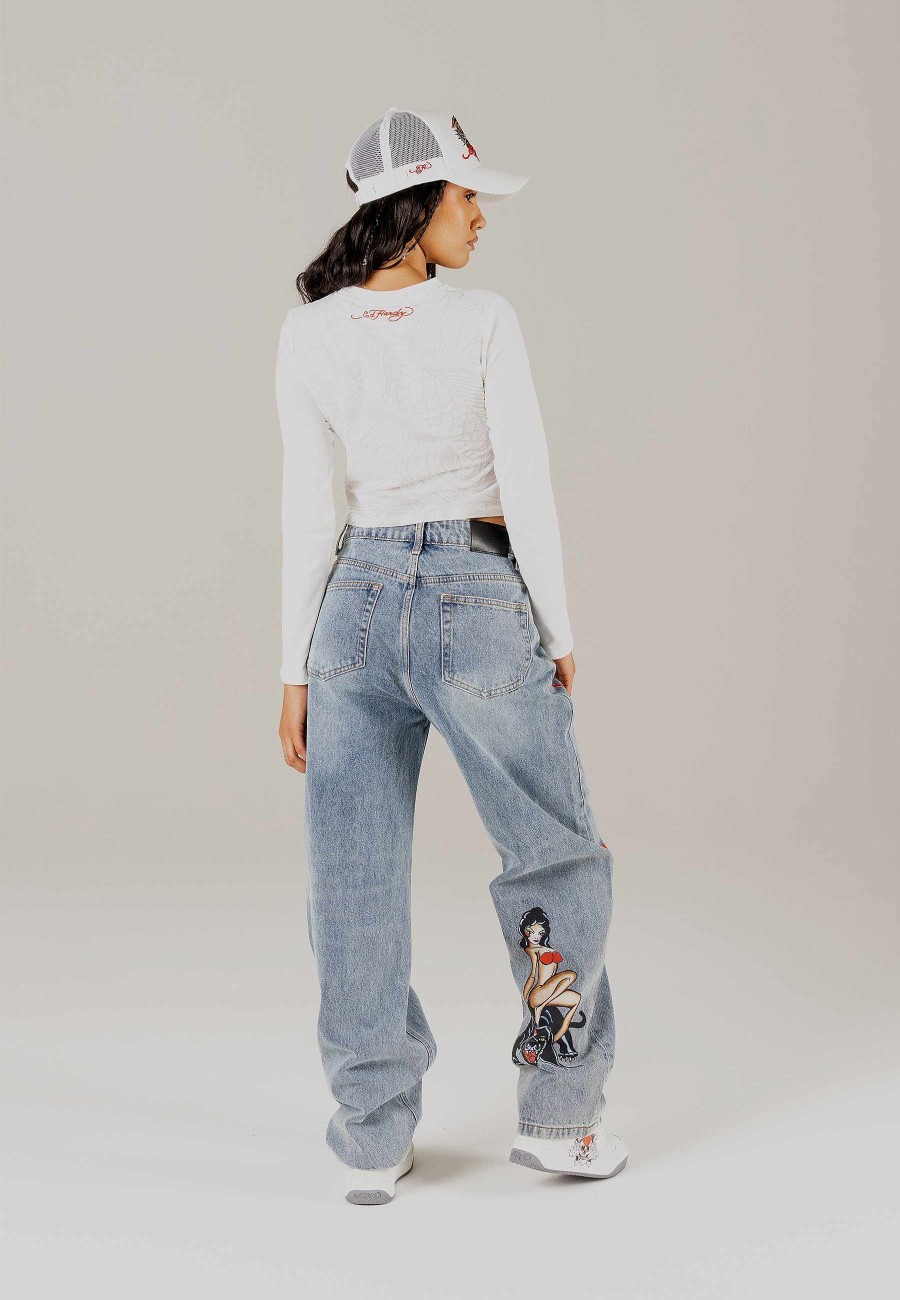 Ed Hardy Womens Panther Siren Relaxed Fit Denim Trousers Jeans