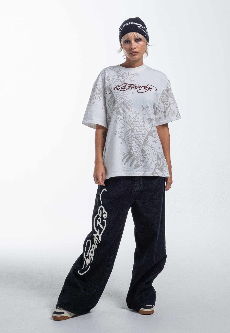Ed Hardy Womens Koi Logo Relaxed T-Shirt