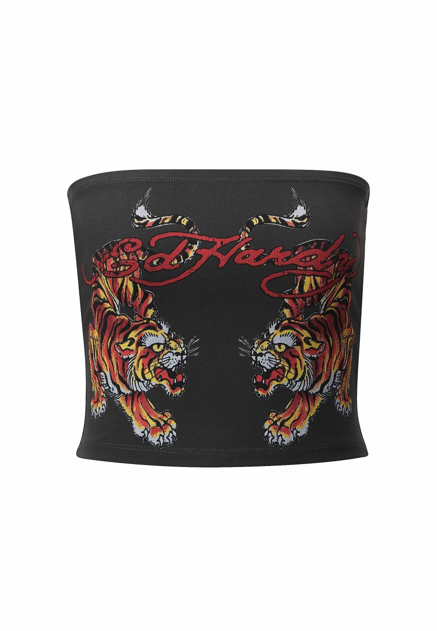 Ed Hardy Womens Double-Tiger Bandeau Crop Top