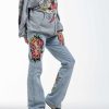 Ed Hardy Womens Lady Rose Flared Denim Trousers Jeans