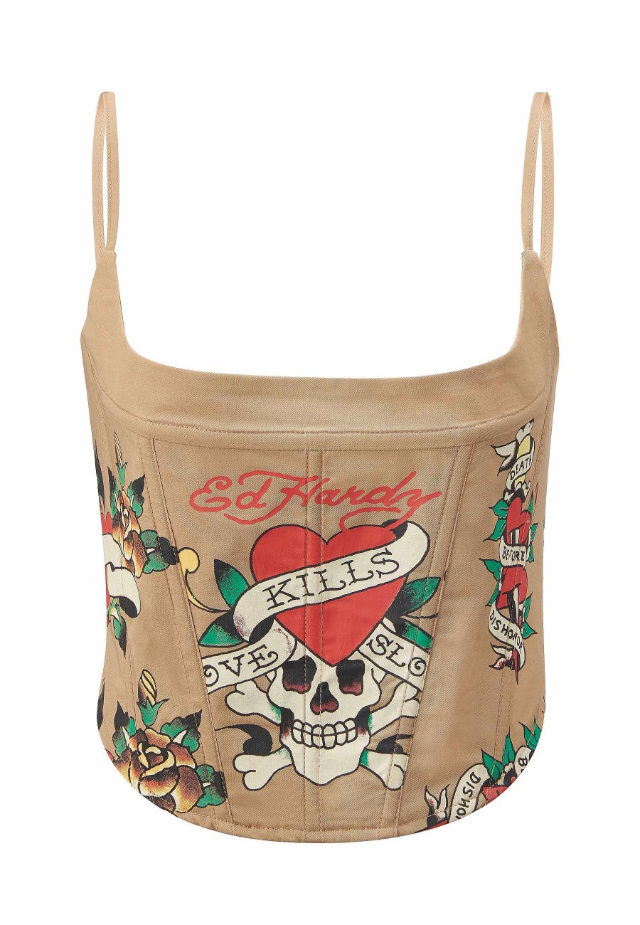 Ed Hardy Womens Love Kills Tattoo Corset Top