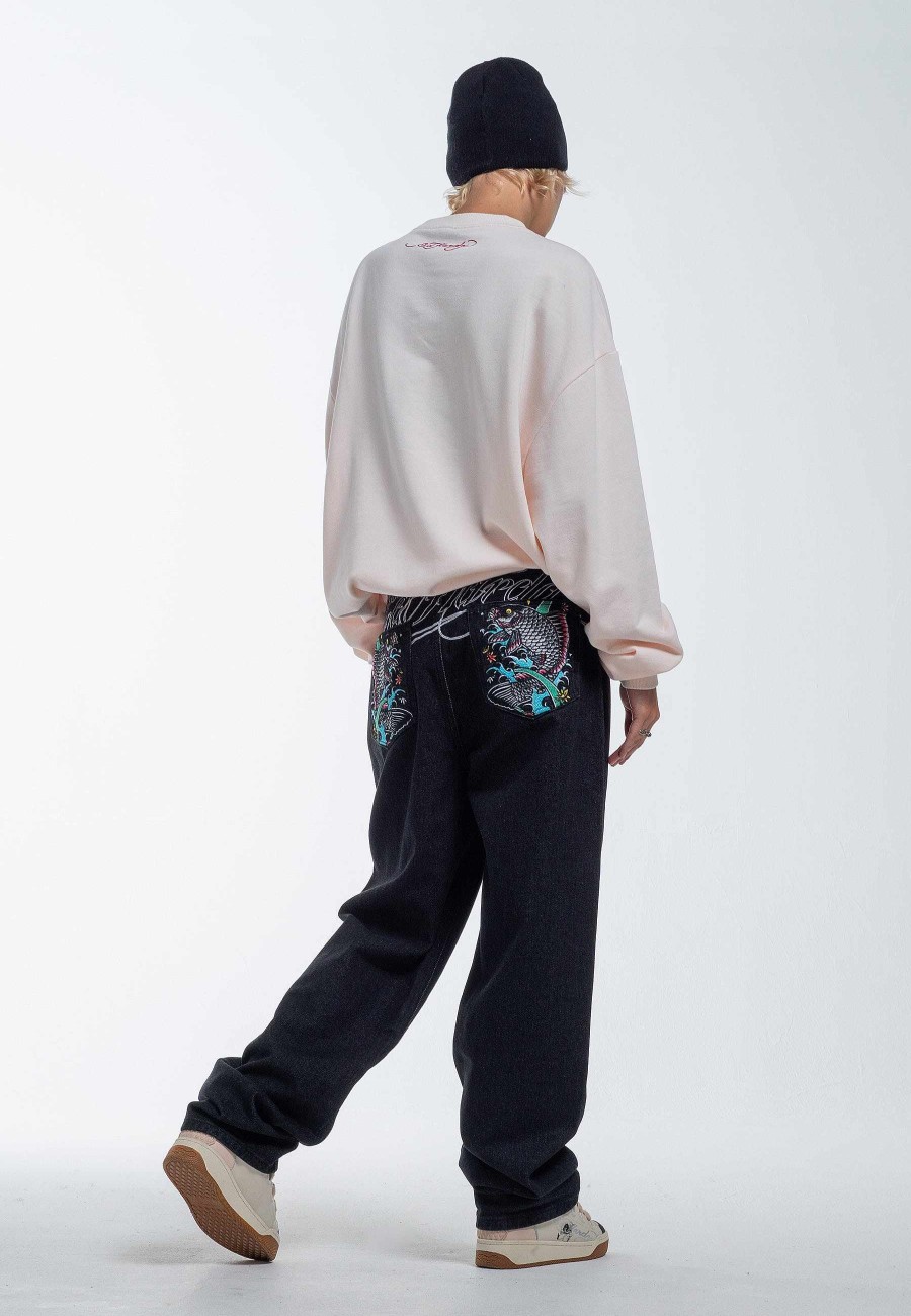 Ed Hardy Womens Koi Island Relaxed Denim Trousers Jeans