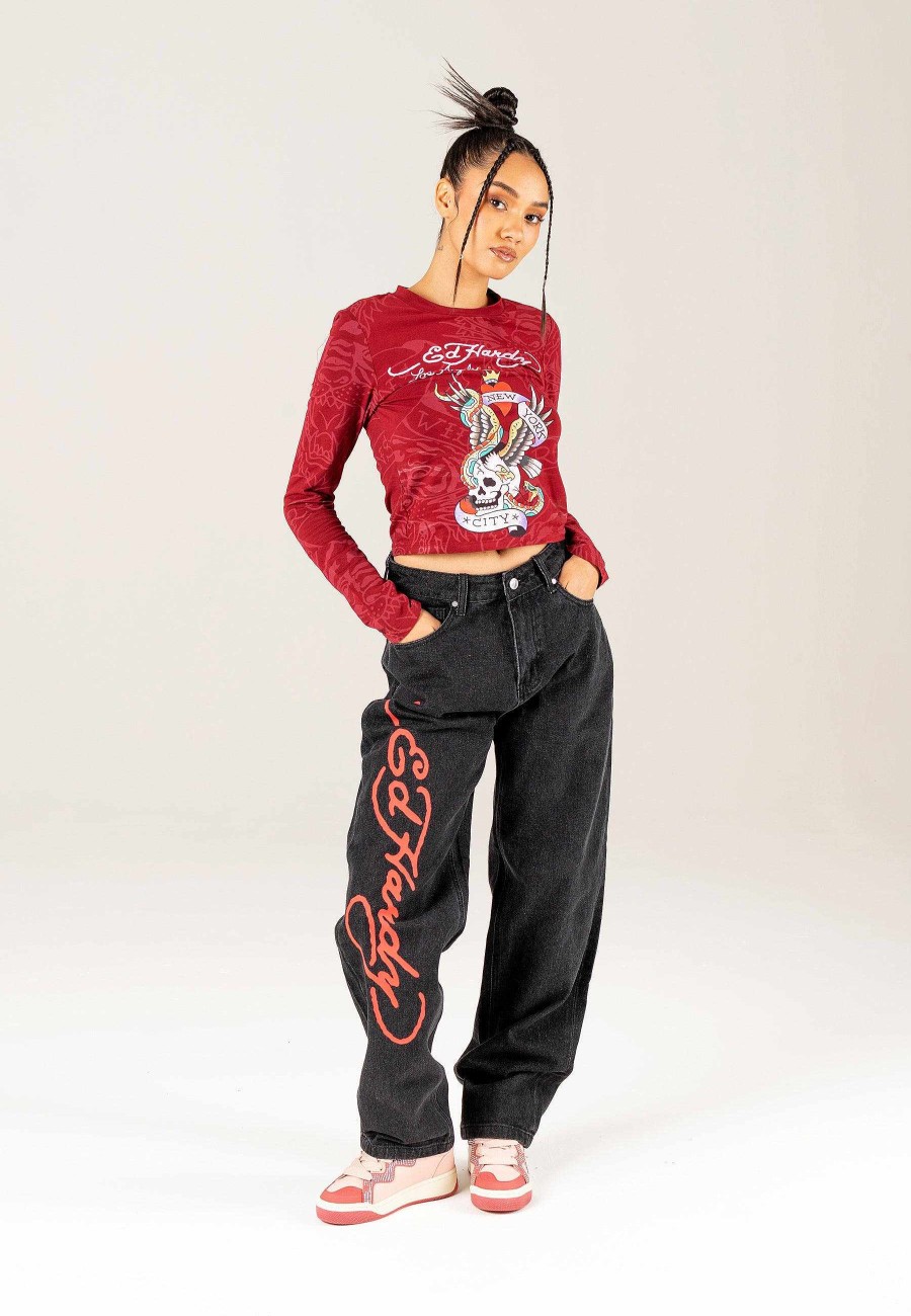 Ed Hardy Womens Panther Siren Relaxed Fit Denim Trousers Jeans