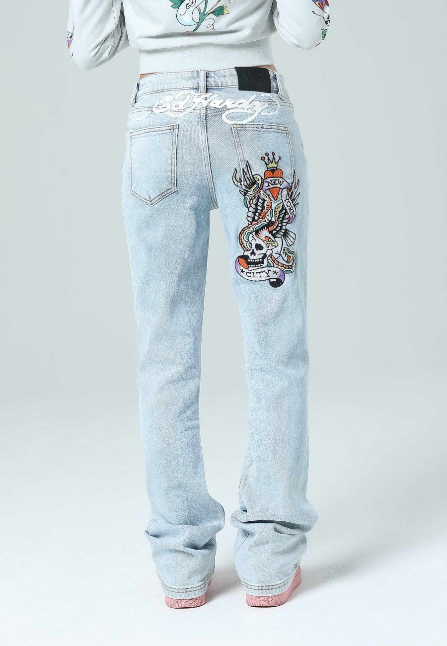 Ed Hardy Womens New York City Bootleg Fit Denim Trousers Jeans