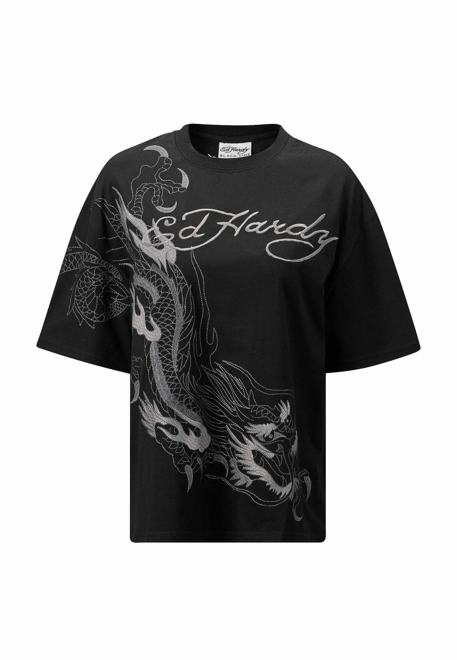Ed Hardy Womens Crawling Dragon Relaxed Tshirt - Black