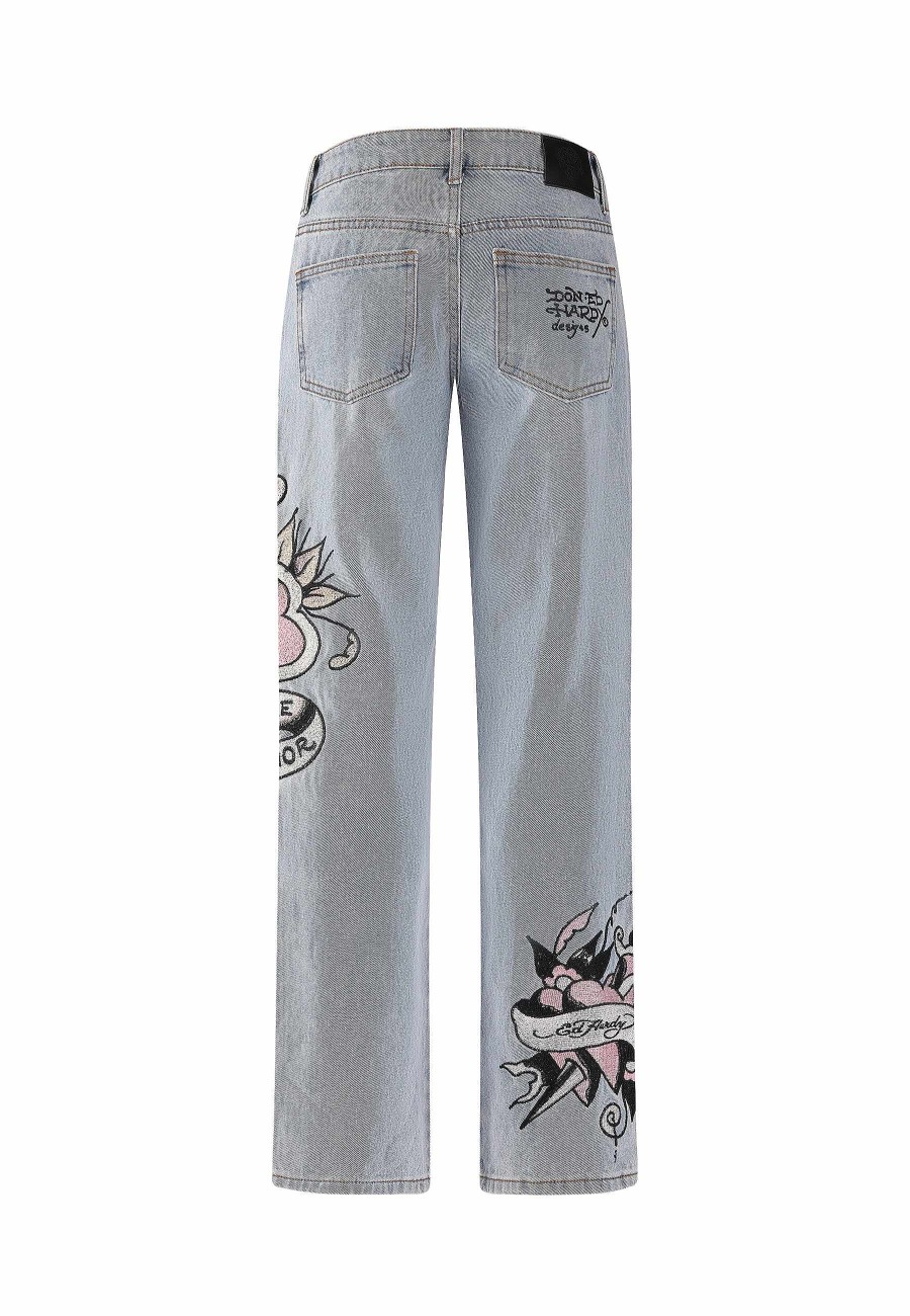 Ed Hardy Womens Death & Dishonour Straight Denim Trousers Jeans