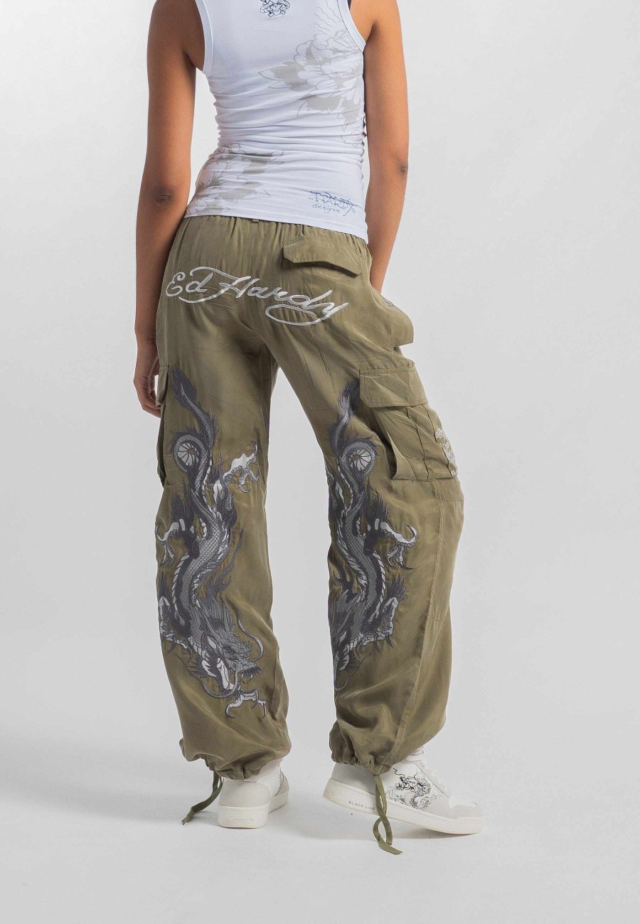 Ed Hardy Womens Hidden Dragon Cargo Trousers - Green