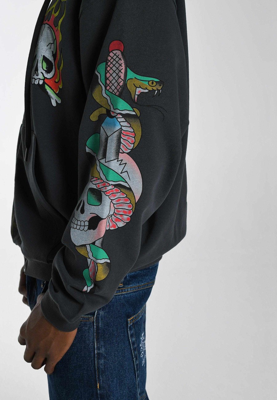 Ed Hardy Mens Burning Skull Graphic Hoodie
