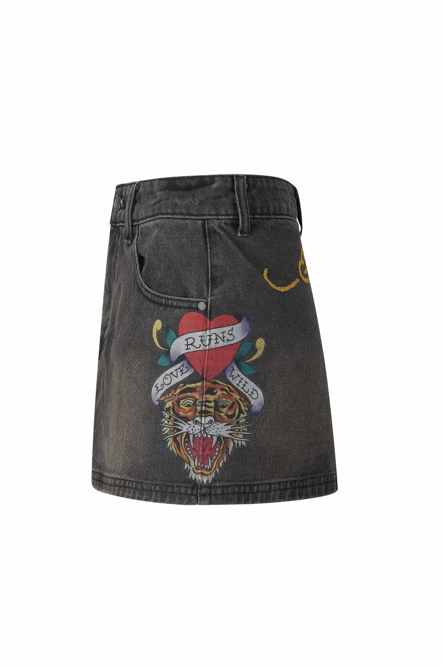 Ed Hardy Womens Love-Runs Wild Denim Mini Skirt