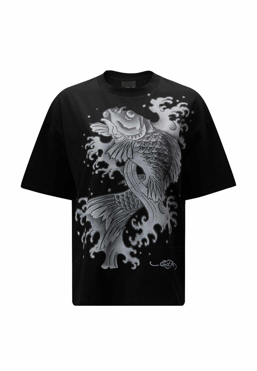 Ed Hardy Womens Jumping-Koi Oversize T-Shirt