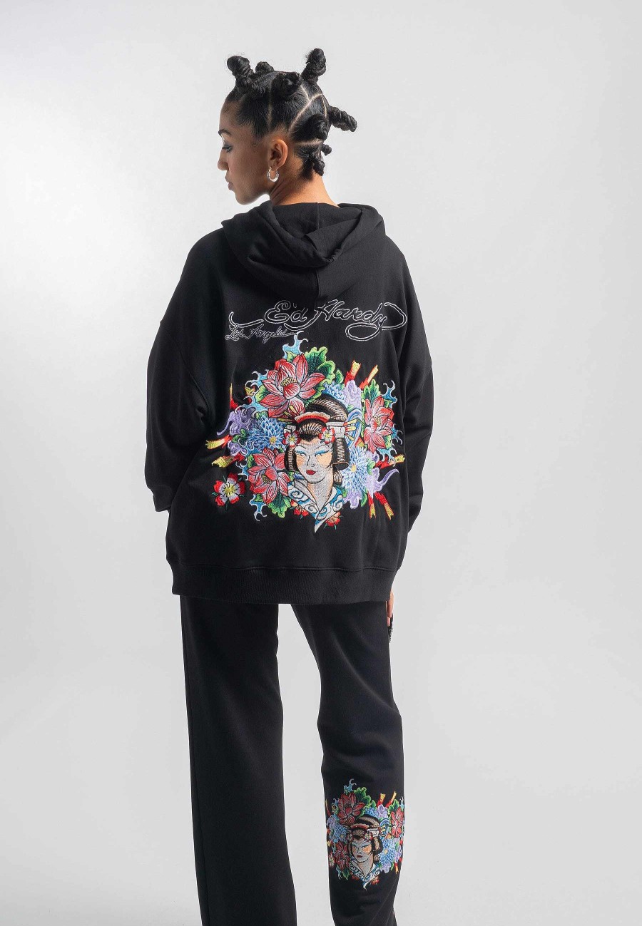 Ed Hardy Womens Geisha World Relaxed Hoodie - Black