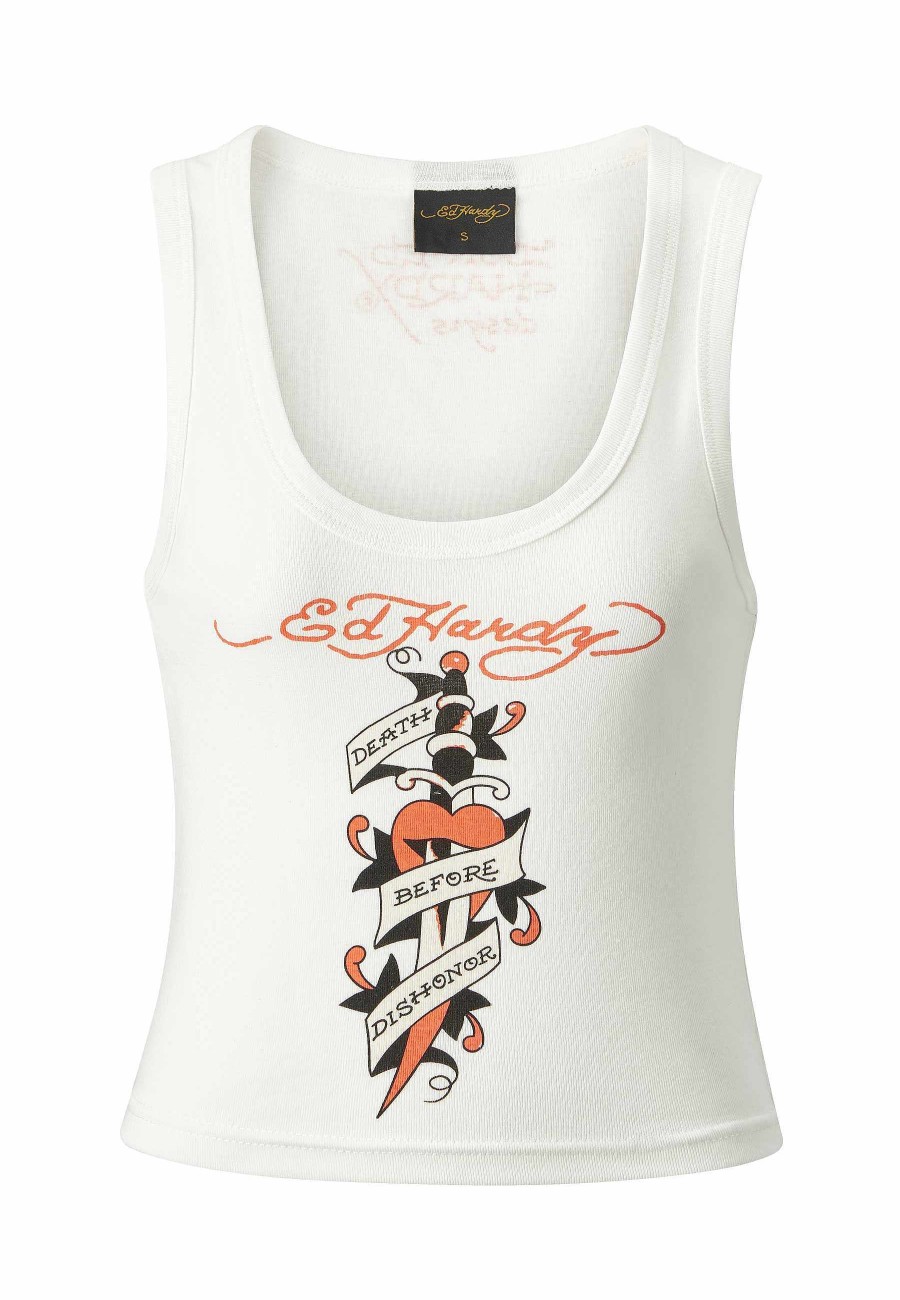 Ed Hardy Womens Death Before Ribbed Cropped Vest
