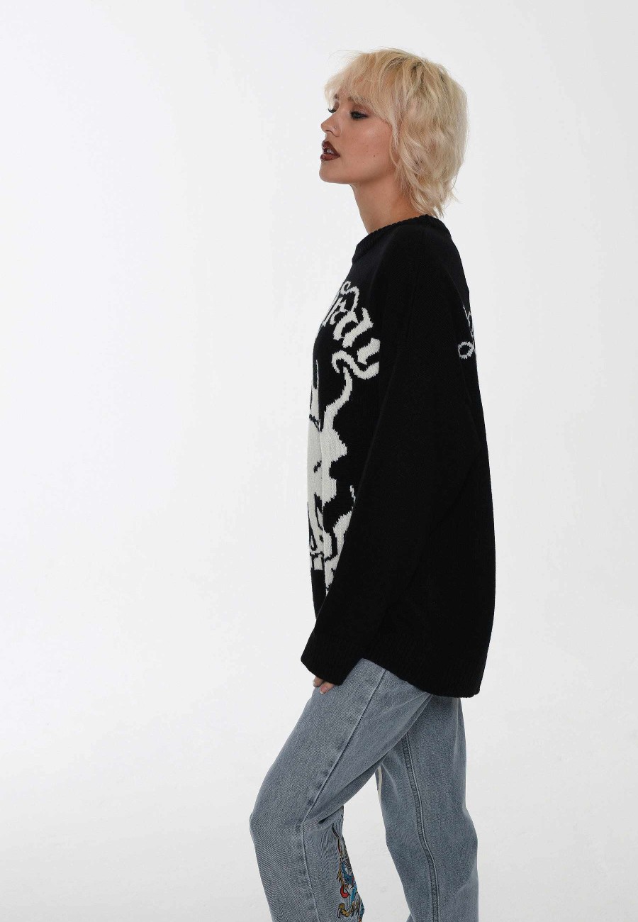 Ed Hardy Womens Skull In Flames Jaquard Knitted Jumper