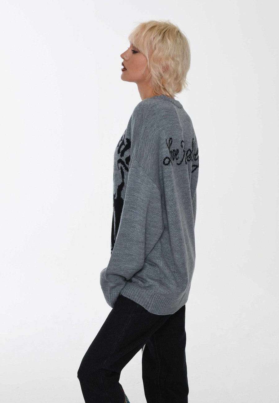 Ed Hardy Womens Skull In Flames Jaquard Knitted Jumper