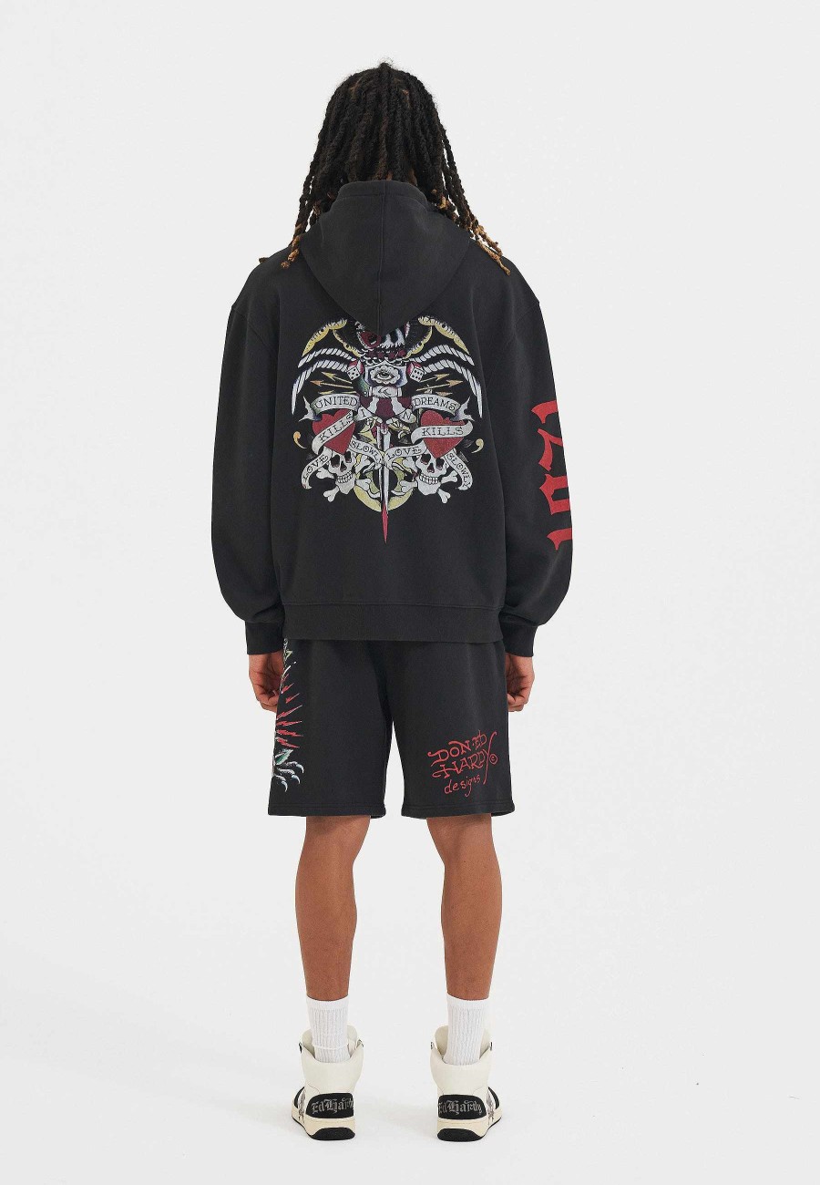 Ed Hardy Mens Absract Love Kills Slowly Graphic Zip Thru Hoodie
