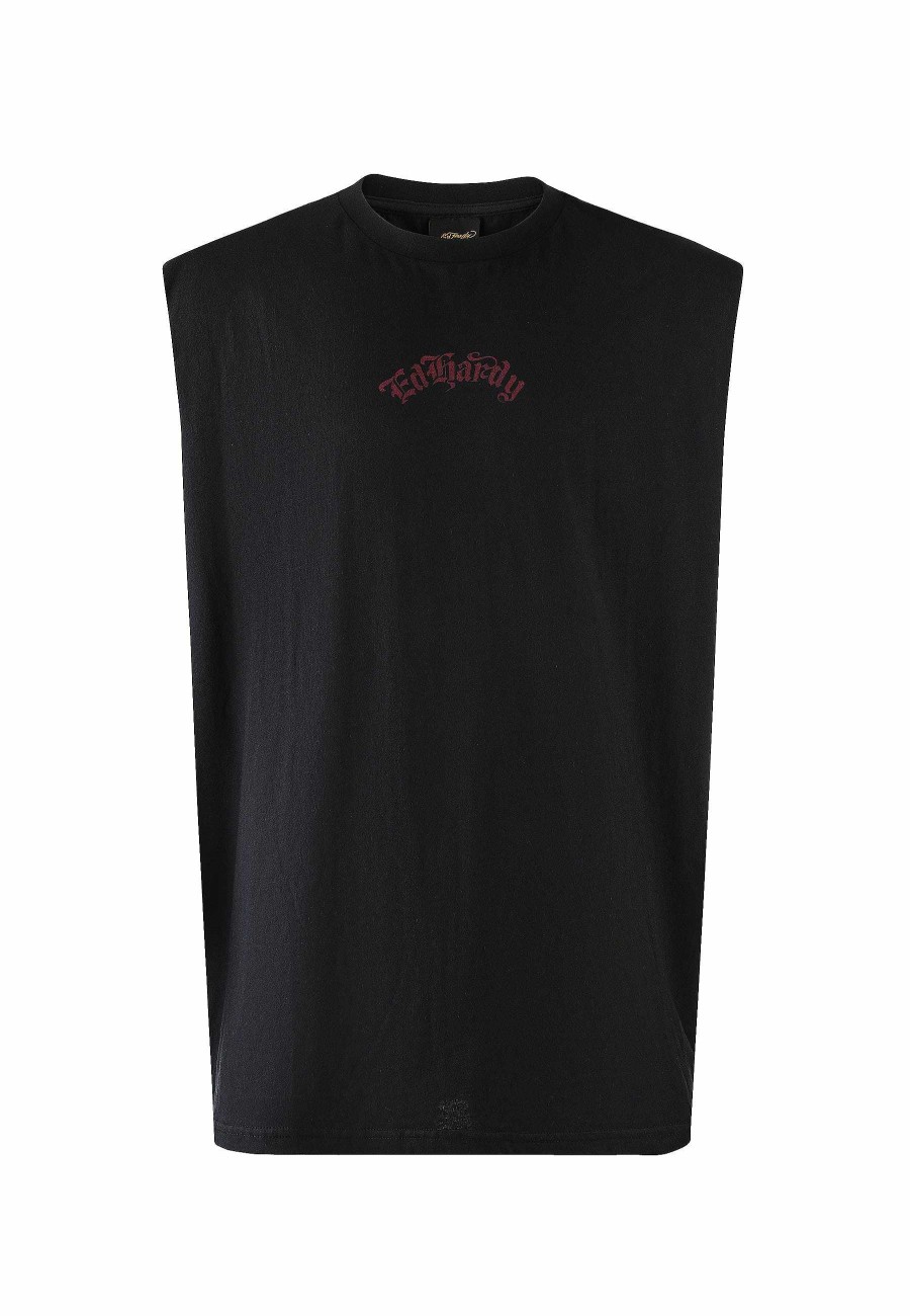 Ed Hardy Mens Snake & Skull In Flames Sleeveless Tshirt