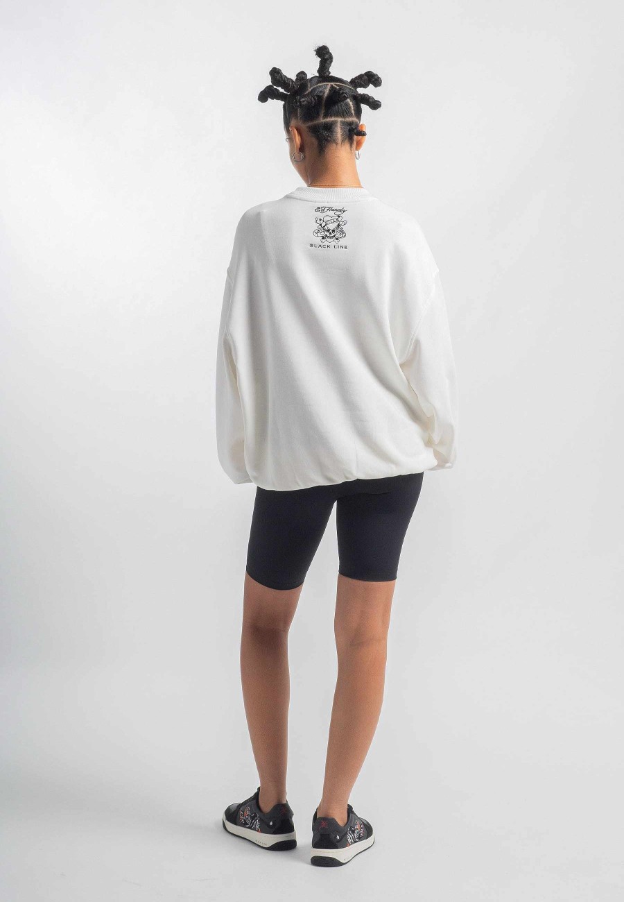 Ed Hardy Womens Live Fast Tonal Relaxed Crew Neck Jumper - White