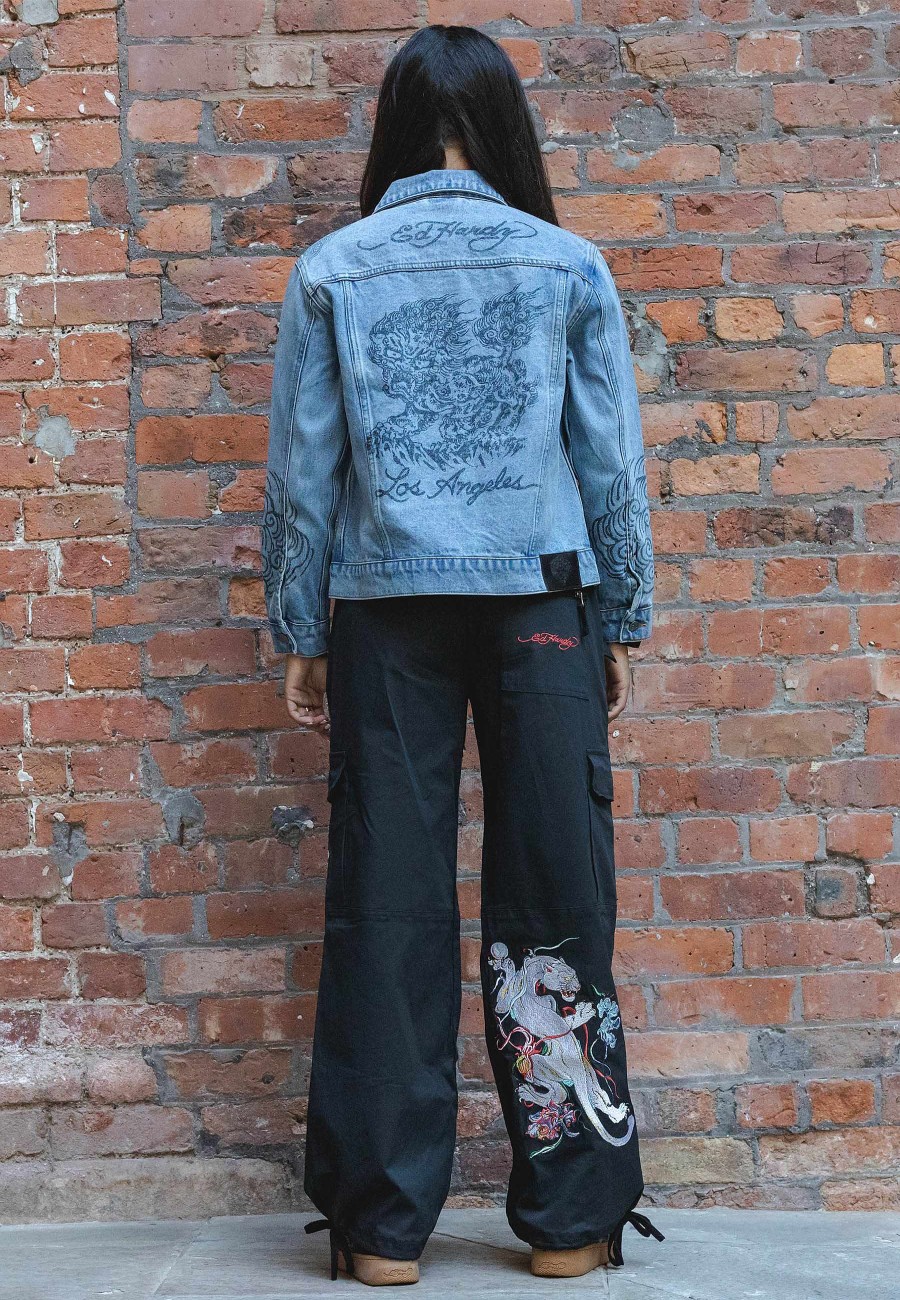 Ed Hardy Womens Lion-Head Denim Jacket