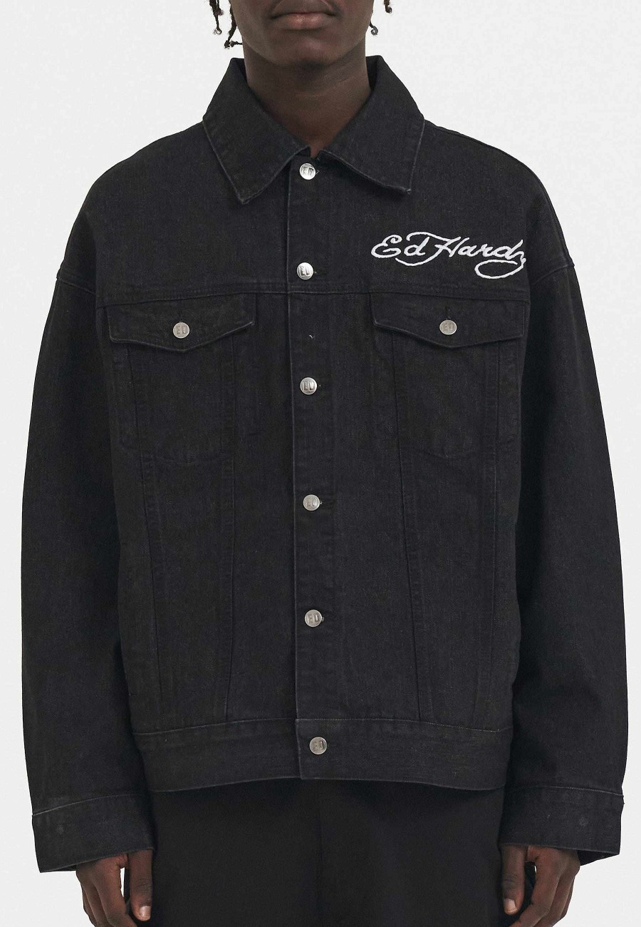 Ed Hardy Mens Abstract United Dreams Oversized Denim Jacket