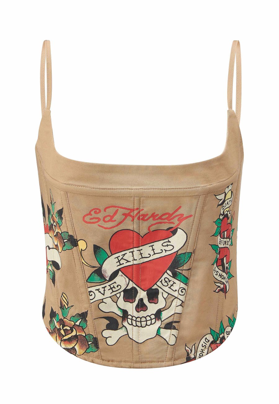 Ed Hardy Womens Love Kills Tattoo Corset Top