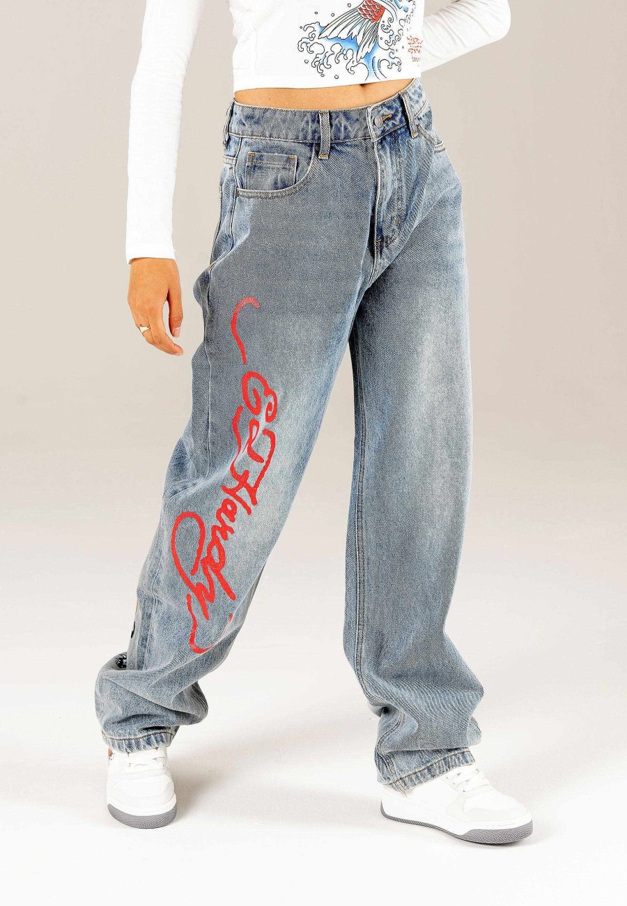 Ed Hardy Womens Panther Siren Relaxed Fit Denim Trousers Jeans