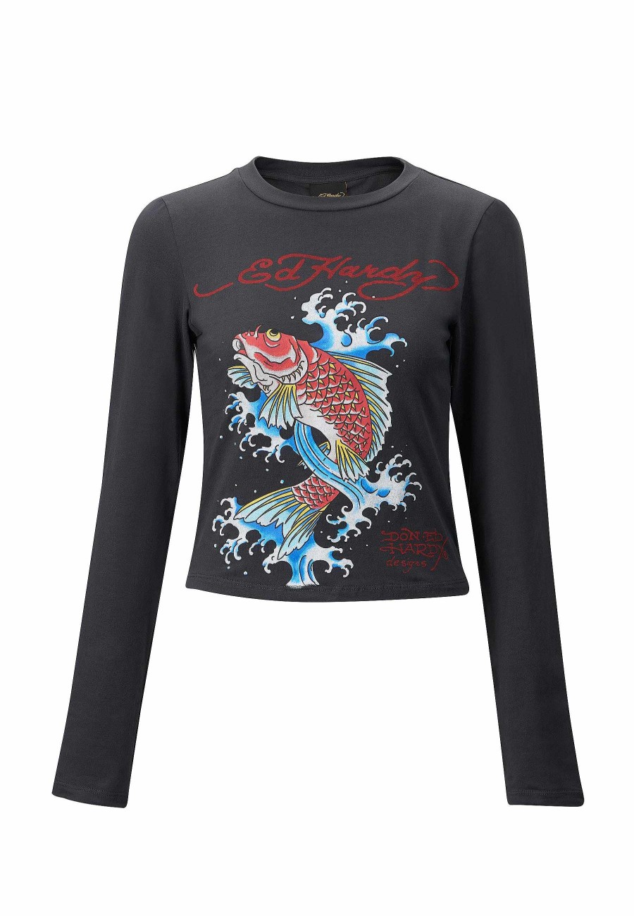 Ed Hardy Womens Koi Fishing Long Sleeve T-Shirt