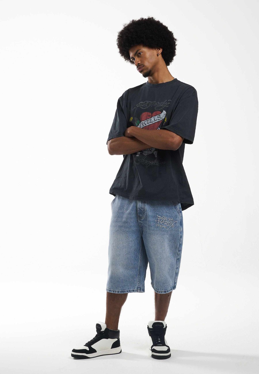 Ed Hardy Mens Nyc Skull Denim Jorts Shorts
