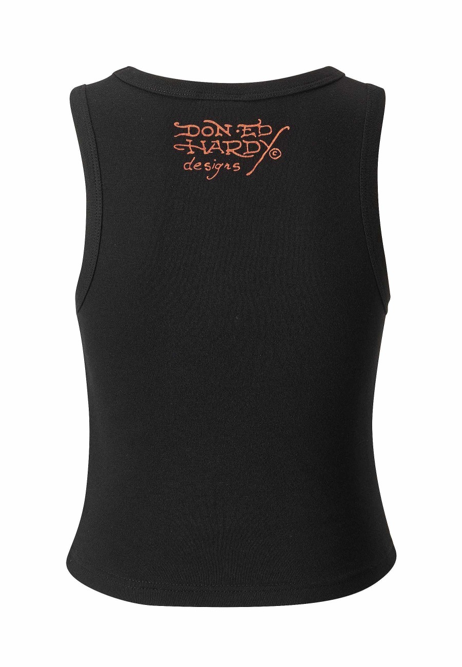 Ed Hardy Womens Death Before Ribbed Cropped Vest