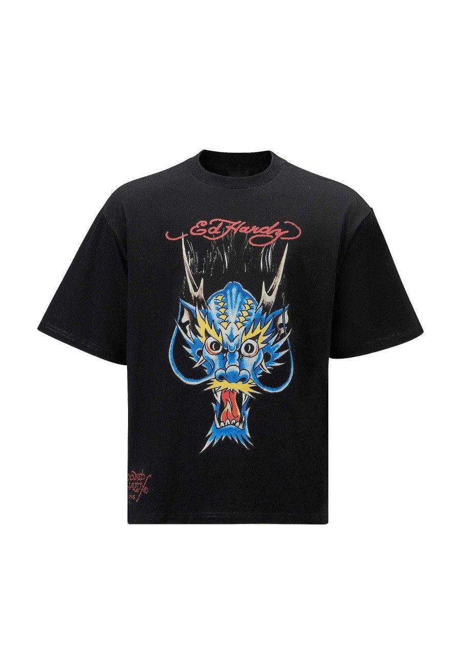 Ed Hardy Mens Blue-Dragon Oversize T-Shirt