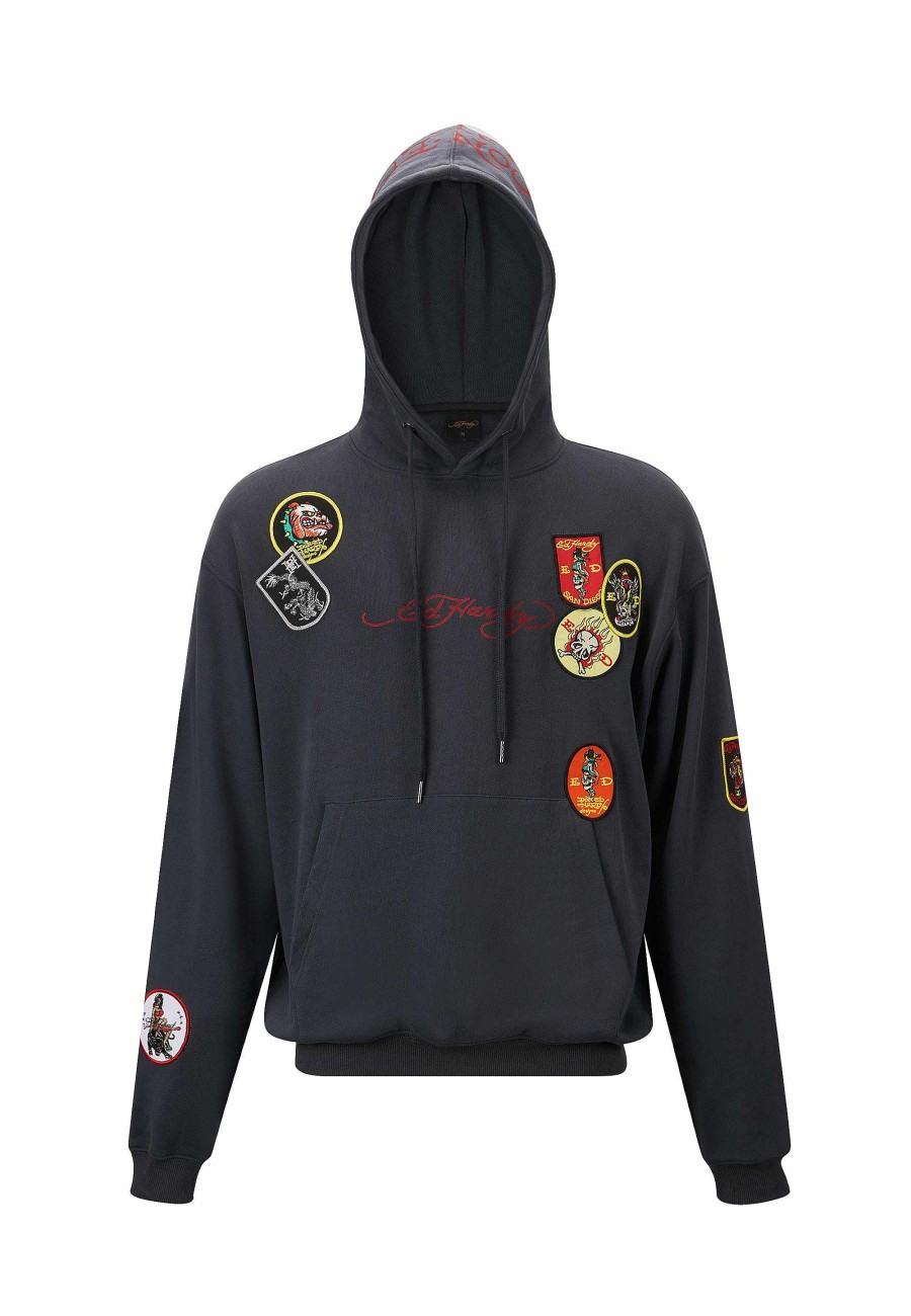 Ed Hardy Mens Tiger-Tatt-Patch Graphic Hoodie