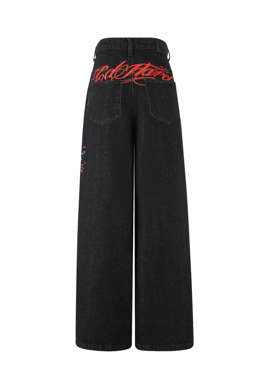 Ed Hardy Womens Love Kills Xtra Oversized Denim Trousers Jeans