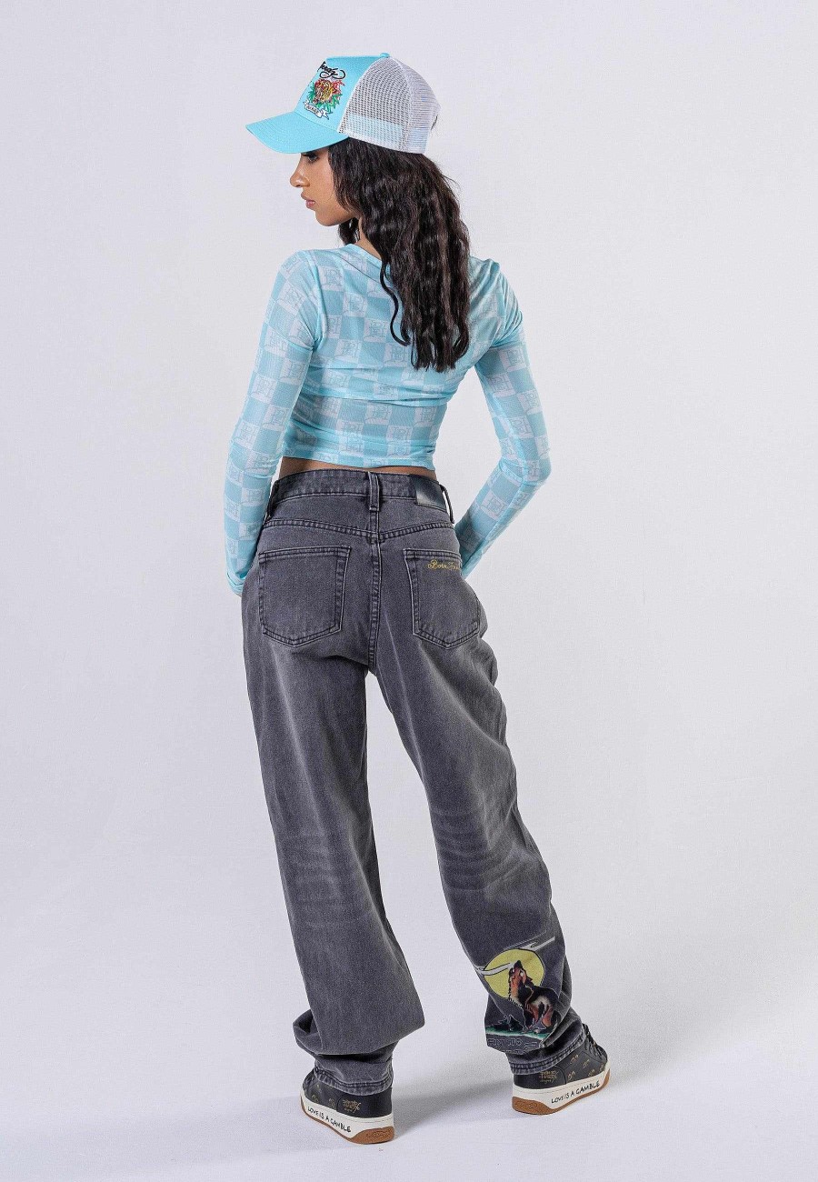 Ed Hardy Womens Born-Wild Relaxed Fit Denim Trousers Jeans