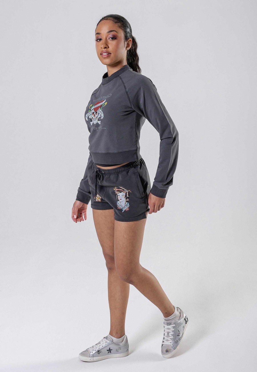 Ed Hardy Womens Love-Kills Slowly Cropped Crew Neck Sweatshirt