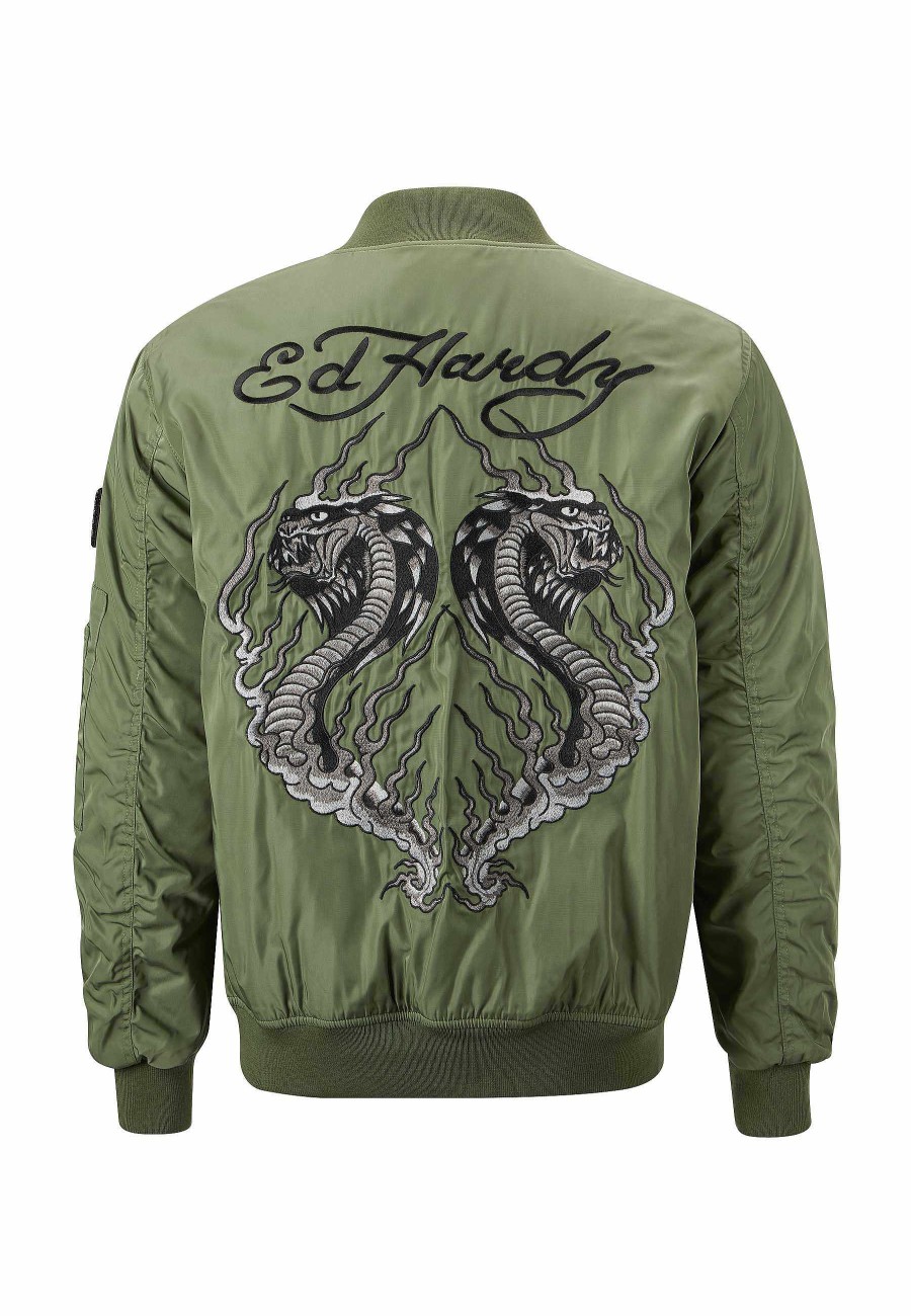Ed Hardy Womens Tonal Double Venom Ma1 Bomber Jacket