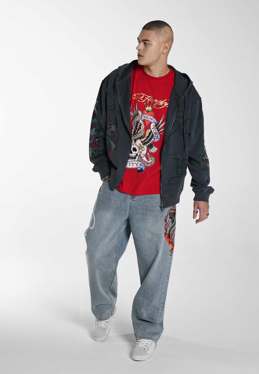 Ed Hardy Mens Skull-Rider Graphic Zip Through Hoodie