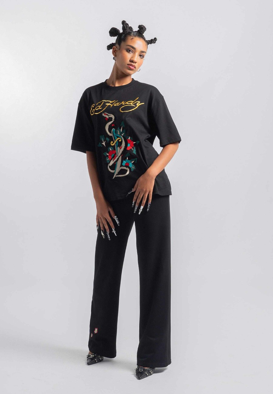 Ed Hardy Womens Snake & Dagger Relaxed Tshirt - Black