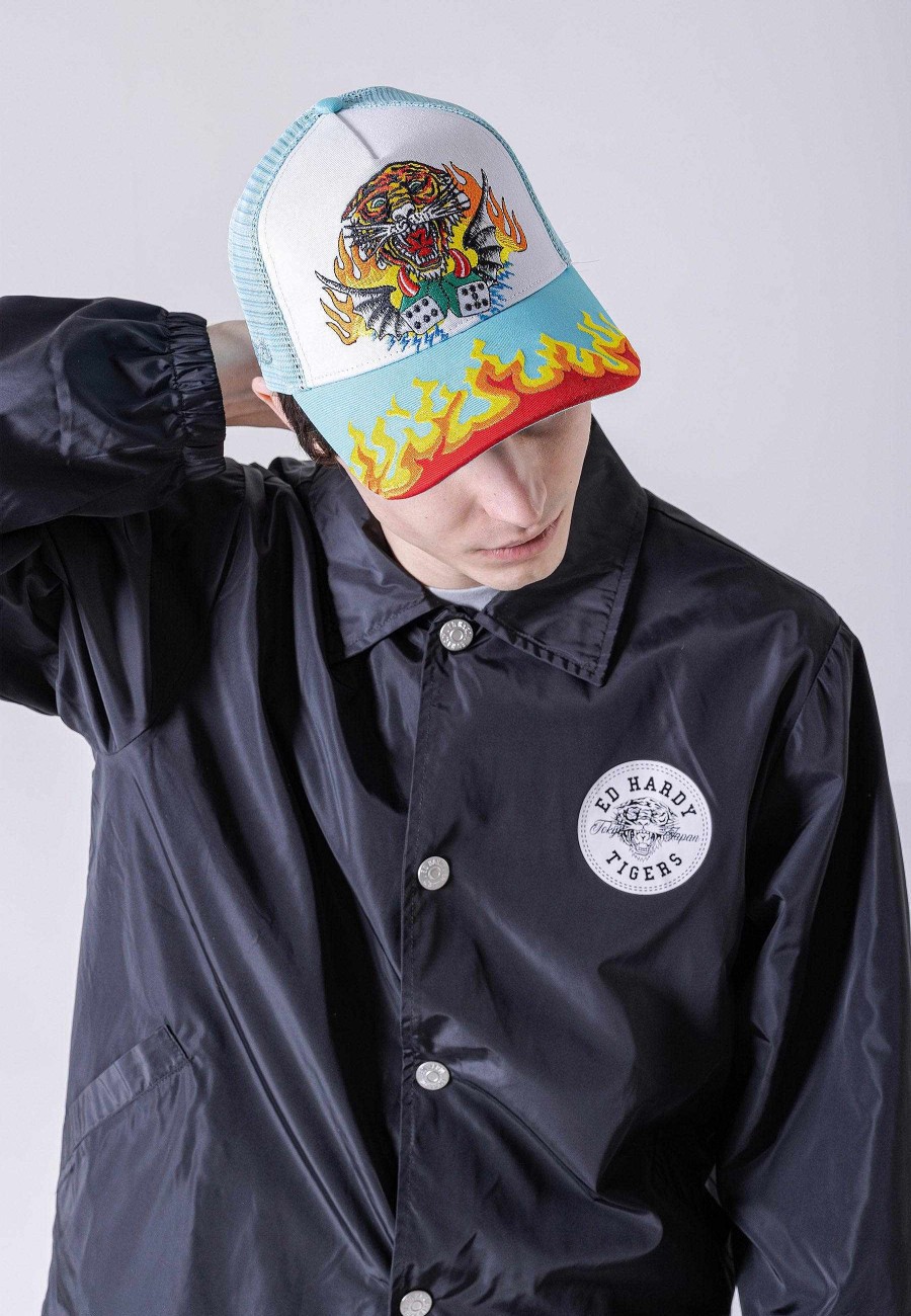 Ed Hardy Uni Tiger-Dice Twill Front Mesh Trucker Cap