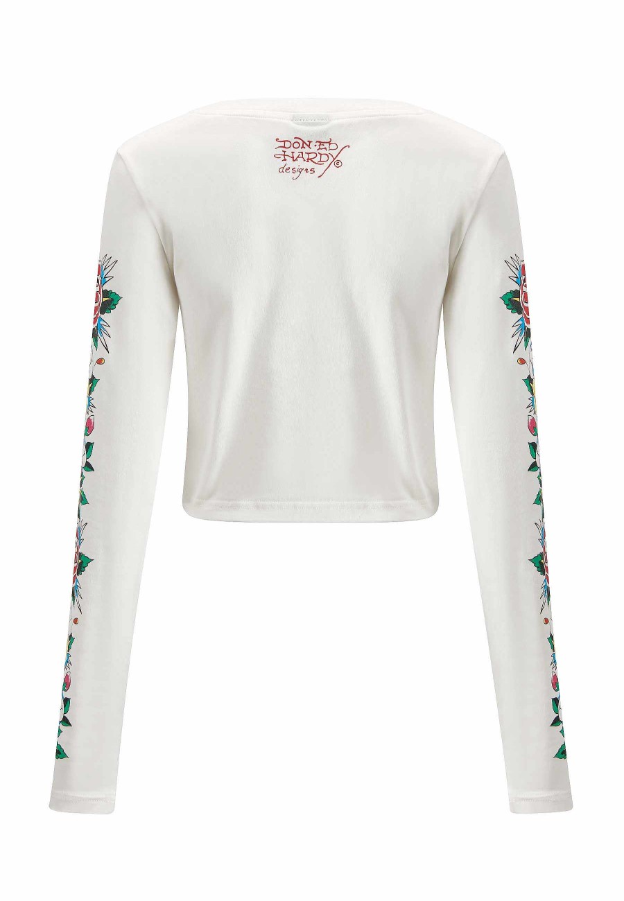 Ed Hardy Womens Broken Hearts Kills Scoop Neck Long Sleeve T-Shirt