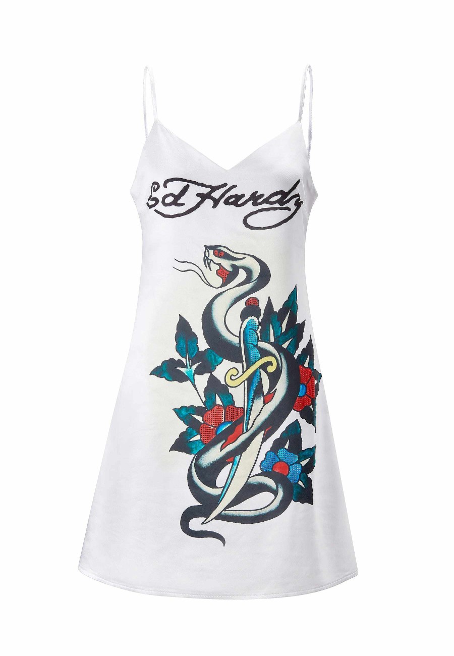 Ed Hardy Womens Snake & Dagger Strappy Mini Dress - White
