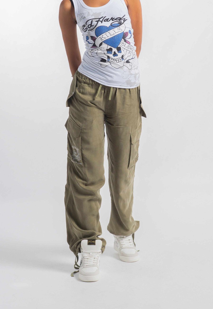 Ed Hardy Womens Hidden Dragon Cargo Trousers - Green