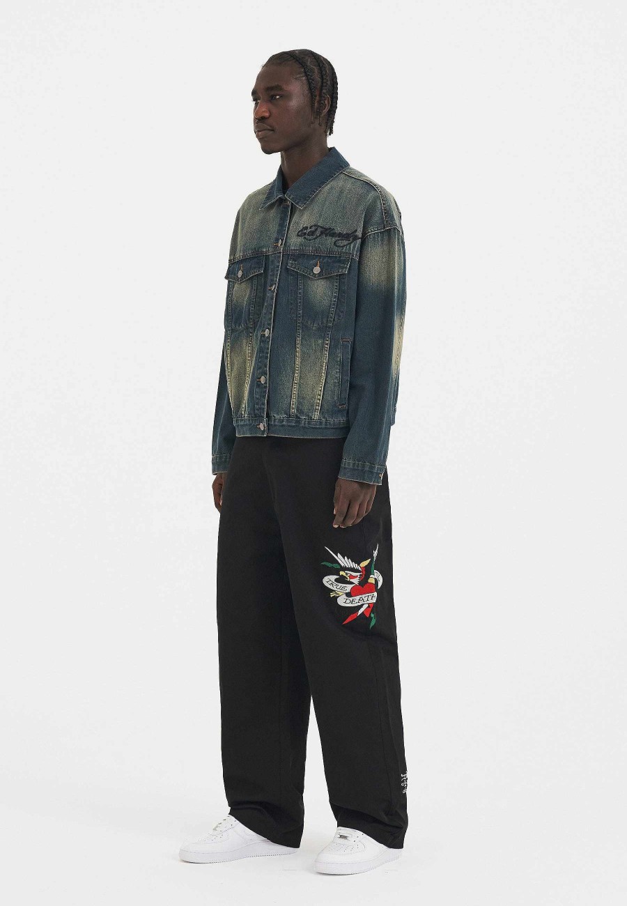 Ed Hardy Mens Abstract United Dreams Oversized Denim Jacket