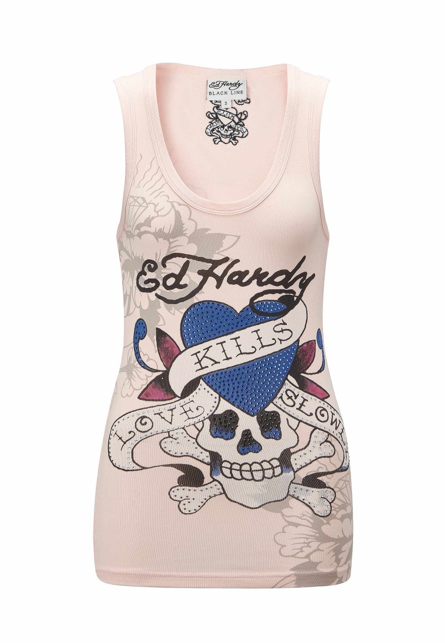 Ed Hardy Womens Love Kills Slow Tight Vest - Pink