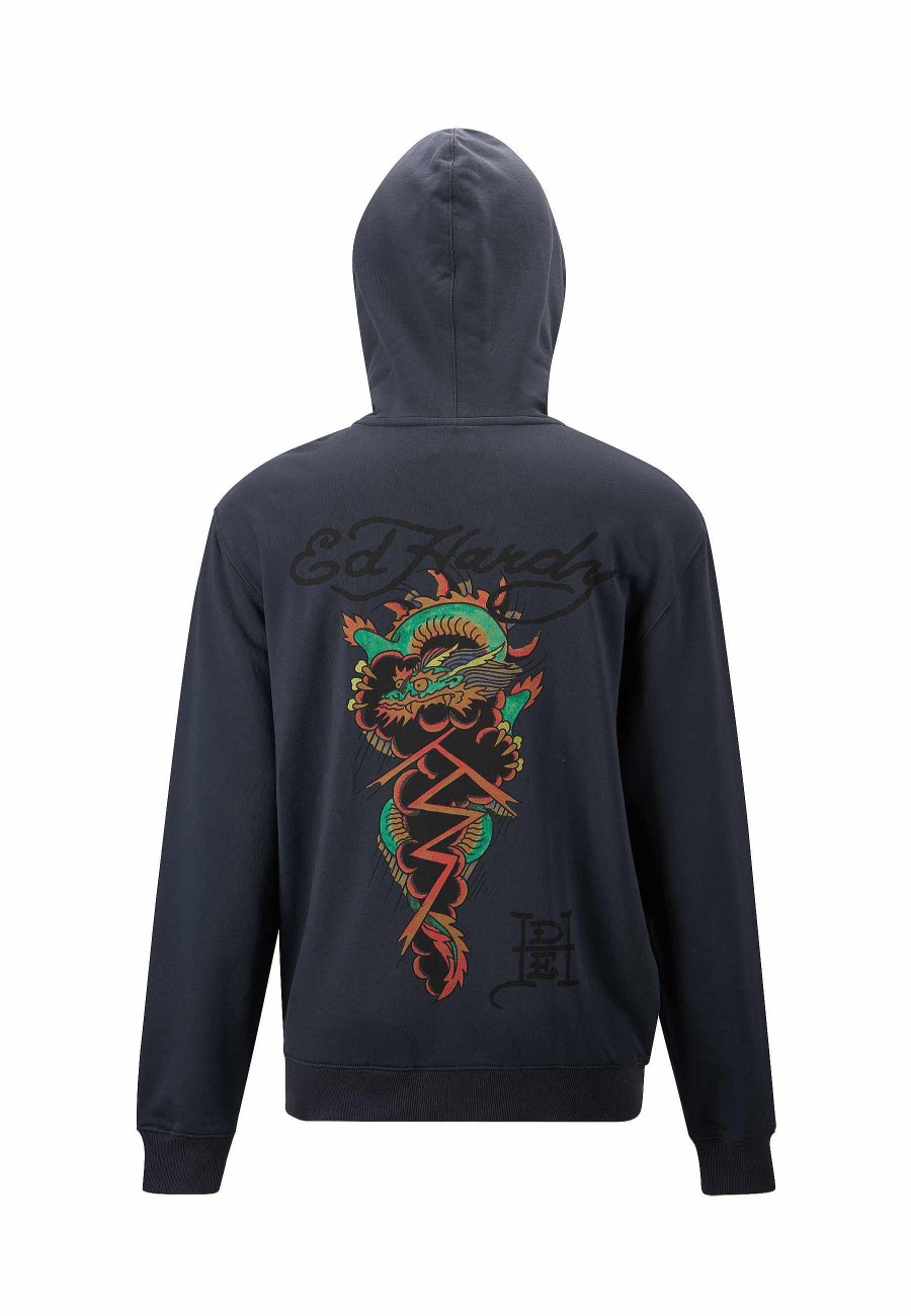 Ed Hardy Mens Drag-Snake Graphic Zip Thru Hoodie
