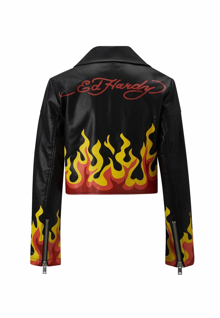 Ed Hardy Womens Flaming Heart Leather Jacket