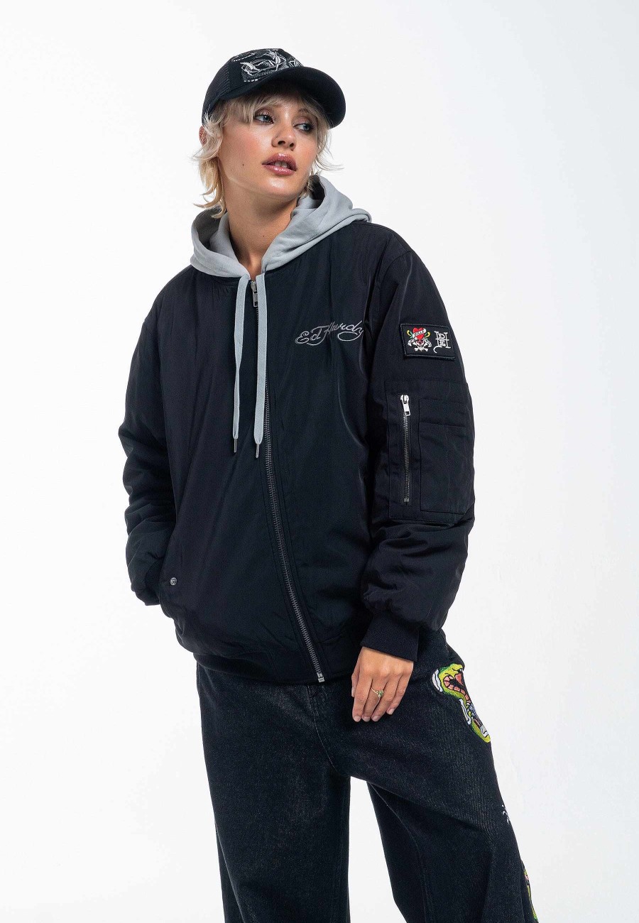 Ed Hardy Womens Tonal Double Venom Ma1 Bomber Jacket