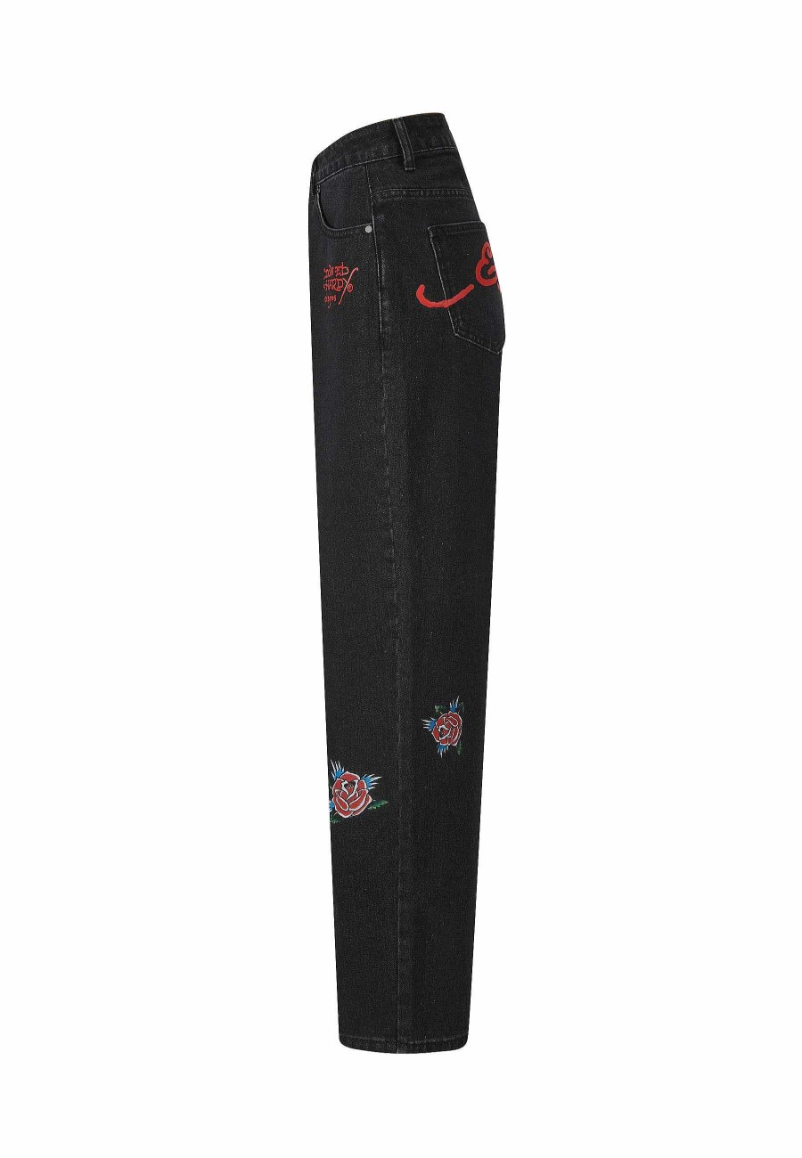 Ed Hardy Womens Blooming Death Relaxed Denim Trousers Jeans