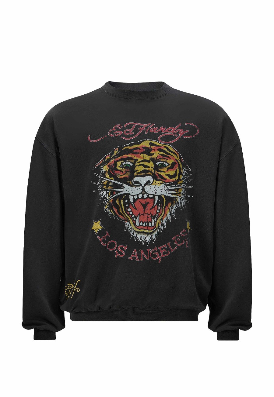 Ed Hardy Mens Tiger-Vintage Roar Crew Neck Sweatshirt