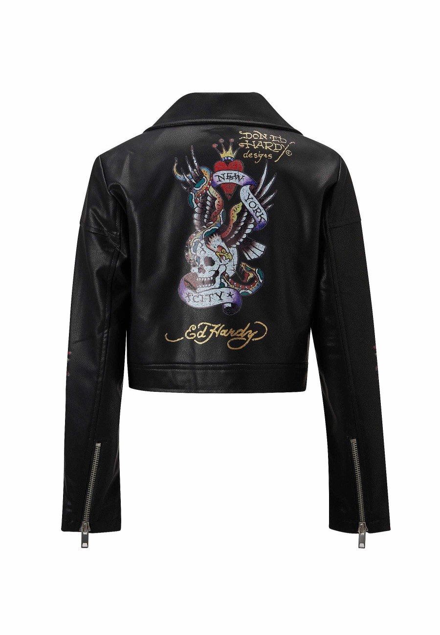 Ed Hardy Womens Born Free Nyc Leather Jacket