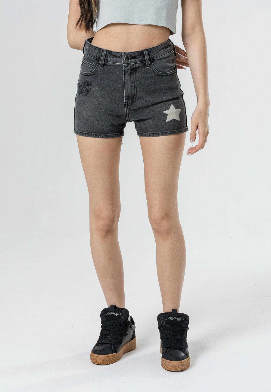 Ed Hardy Womens Doodle-Star Denim Shorts