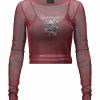 Ed Hardy Womens Rose-Of-Death Mesh Long Sleeve Tee